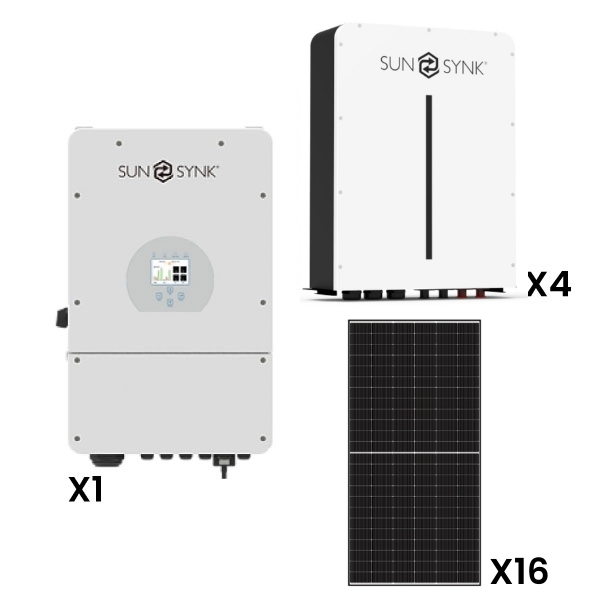 Sunsynk 16kW Solar, Inverter & Battery Combo Deal – 1 X Sunsynk 16kW Inverter, 4 X 5kW Sunsynk Lithium Ion Battery & 16 X Sunova 585W Solar Panels